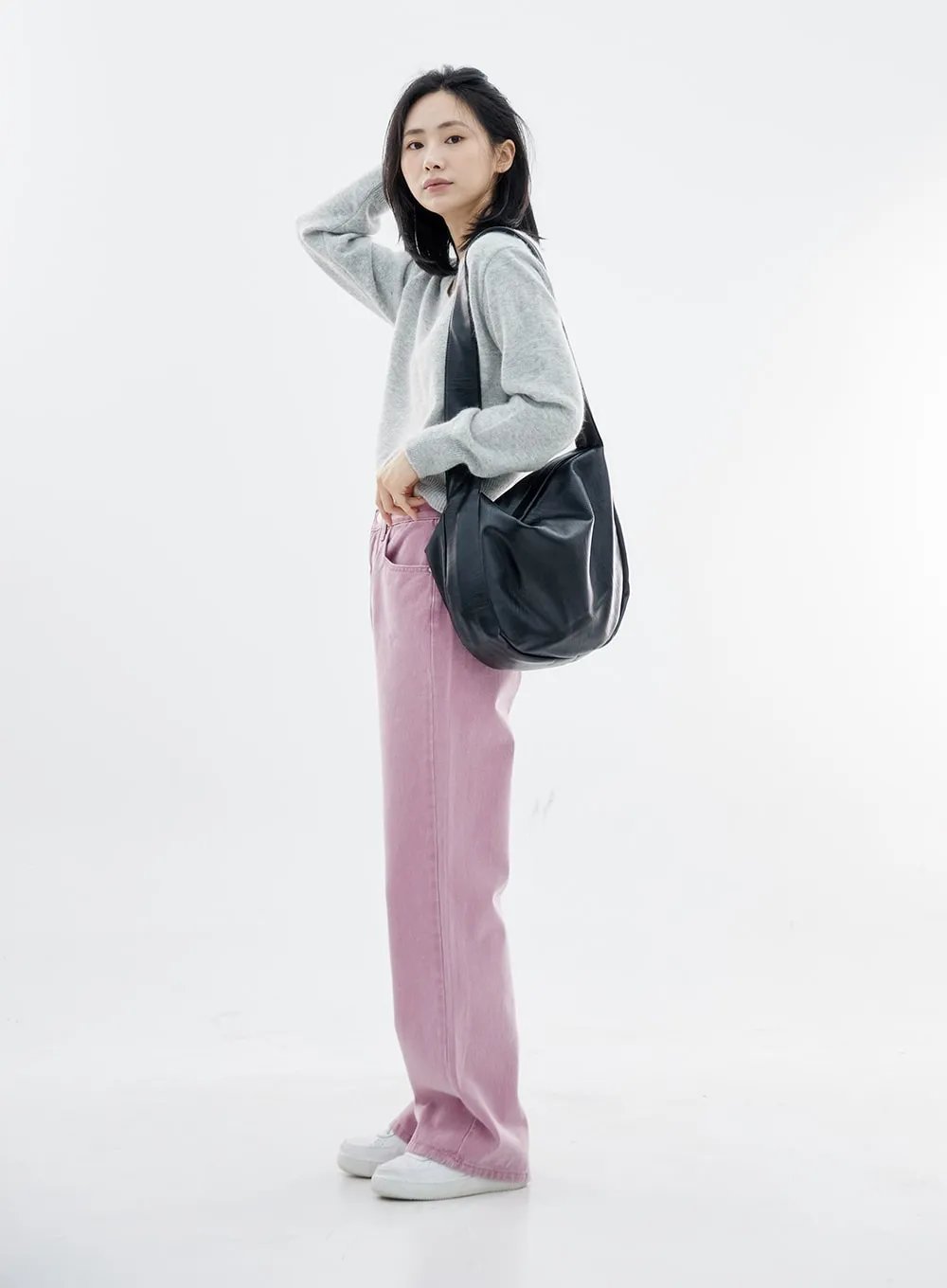 Basic Faux Leather Half Moon Cross Bag OO07