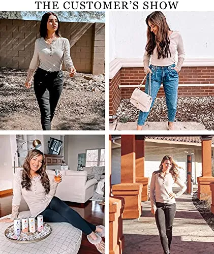 BTFBM Women Long Sleeve V Neck Button Up Solid Tops Blouses Trendy Slim Fit Lace Sleeves Ribbed Knit Casual Shirts Tunic (Lace Wine Red, Medium)