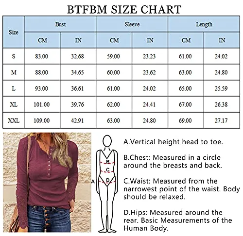 BTFBM Women Long Sleeve V Neck Button Up Solid Tops Blouses Trendy Slim Fit Lace Sleeves Ribbed Knit Casual Shirts Tunic (Lace Wine Red, Medium)