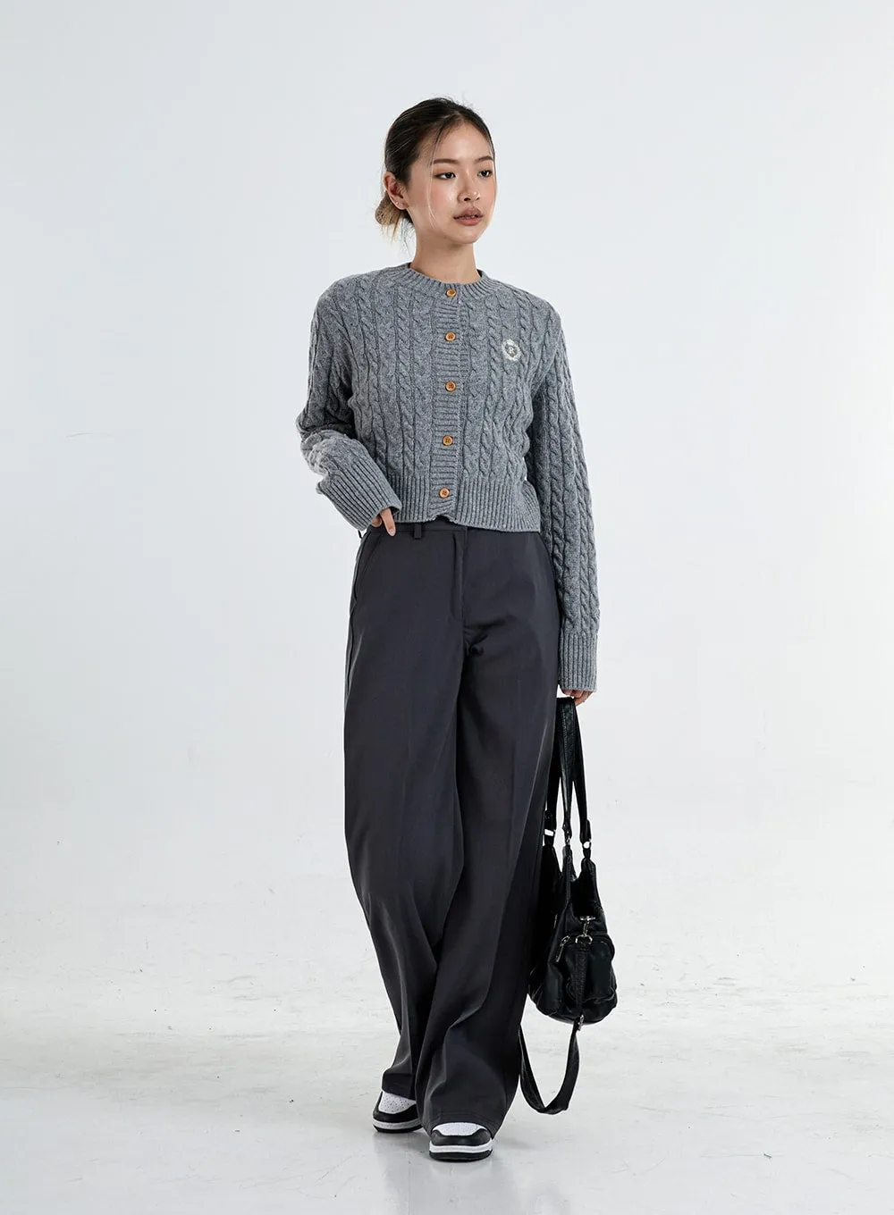 Button Embroidery Crop Knit Cardigan CO06