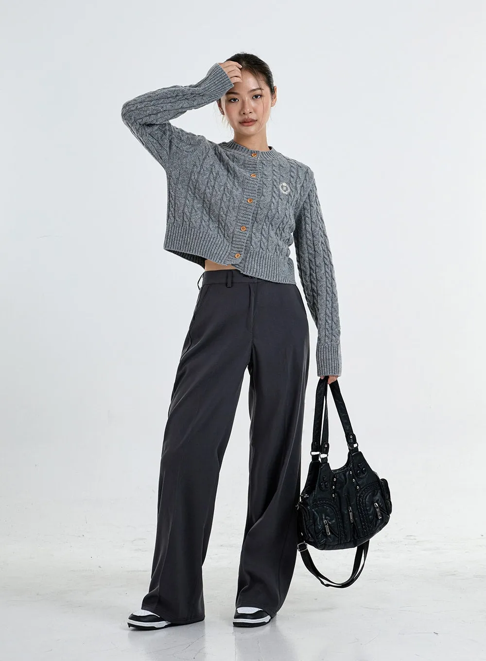 Button Embroidery Crop Knit Cardigan CO06