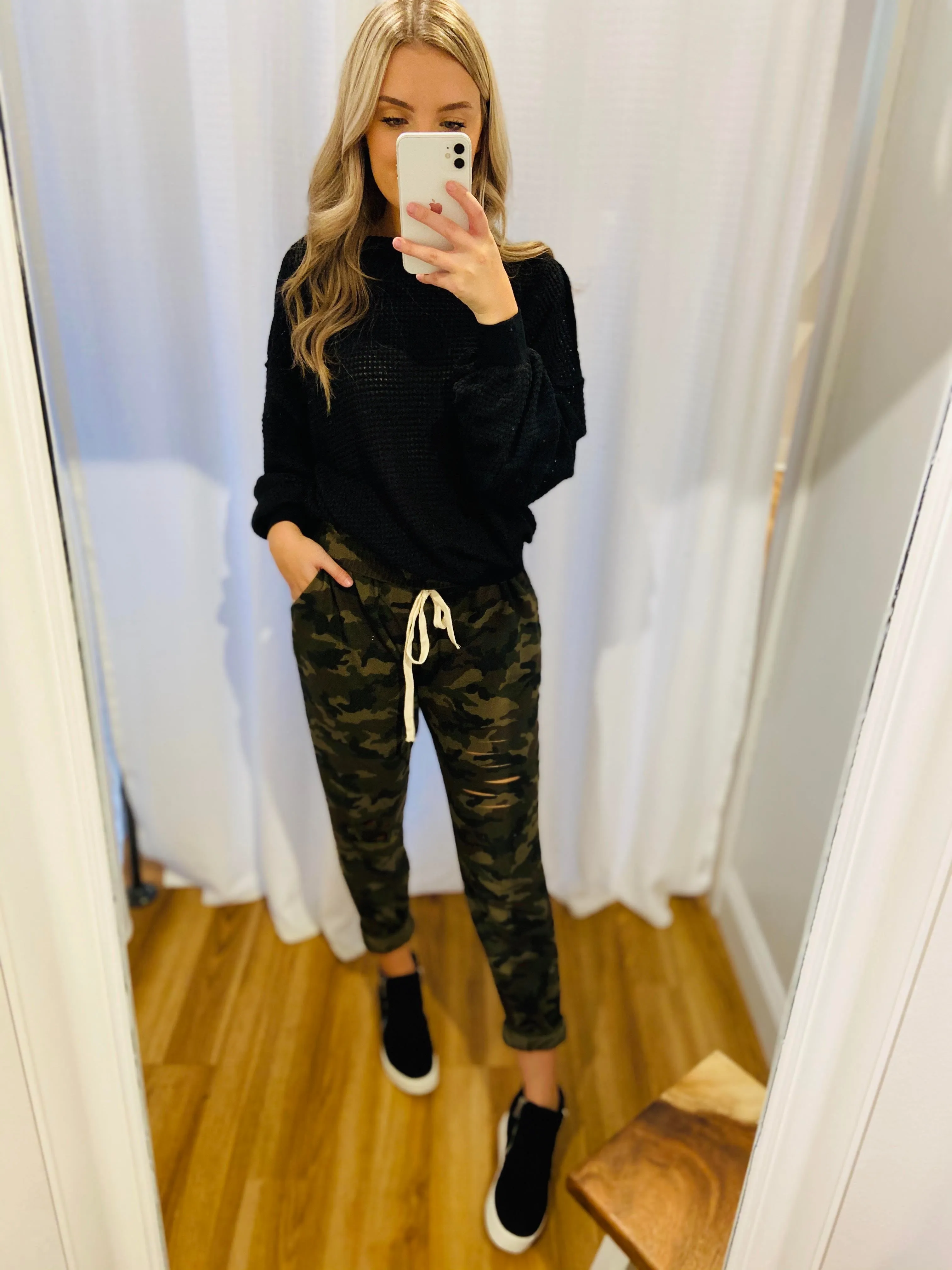 Comfy Camo Distressed Jogger