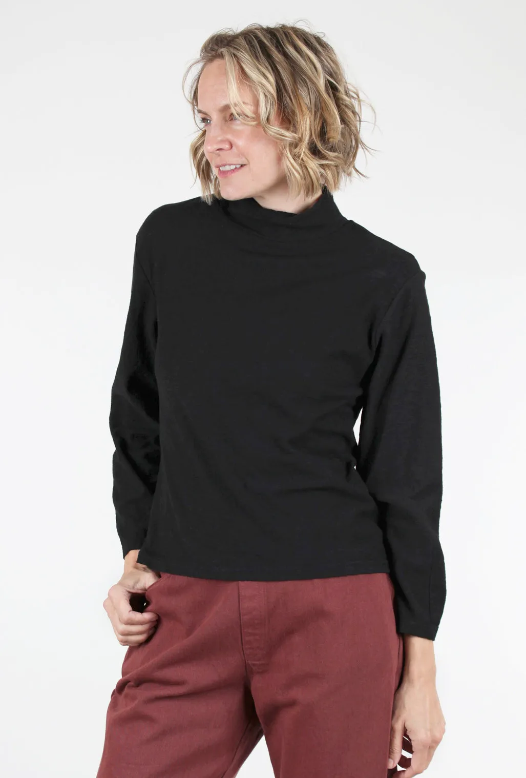 Comfy Mock-Neck Top, Black