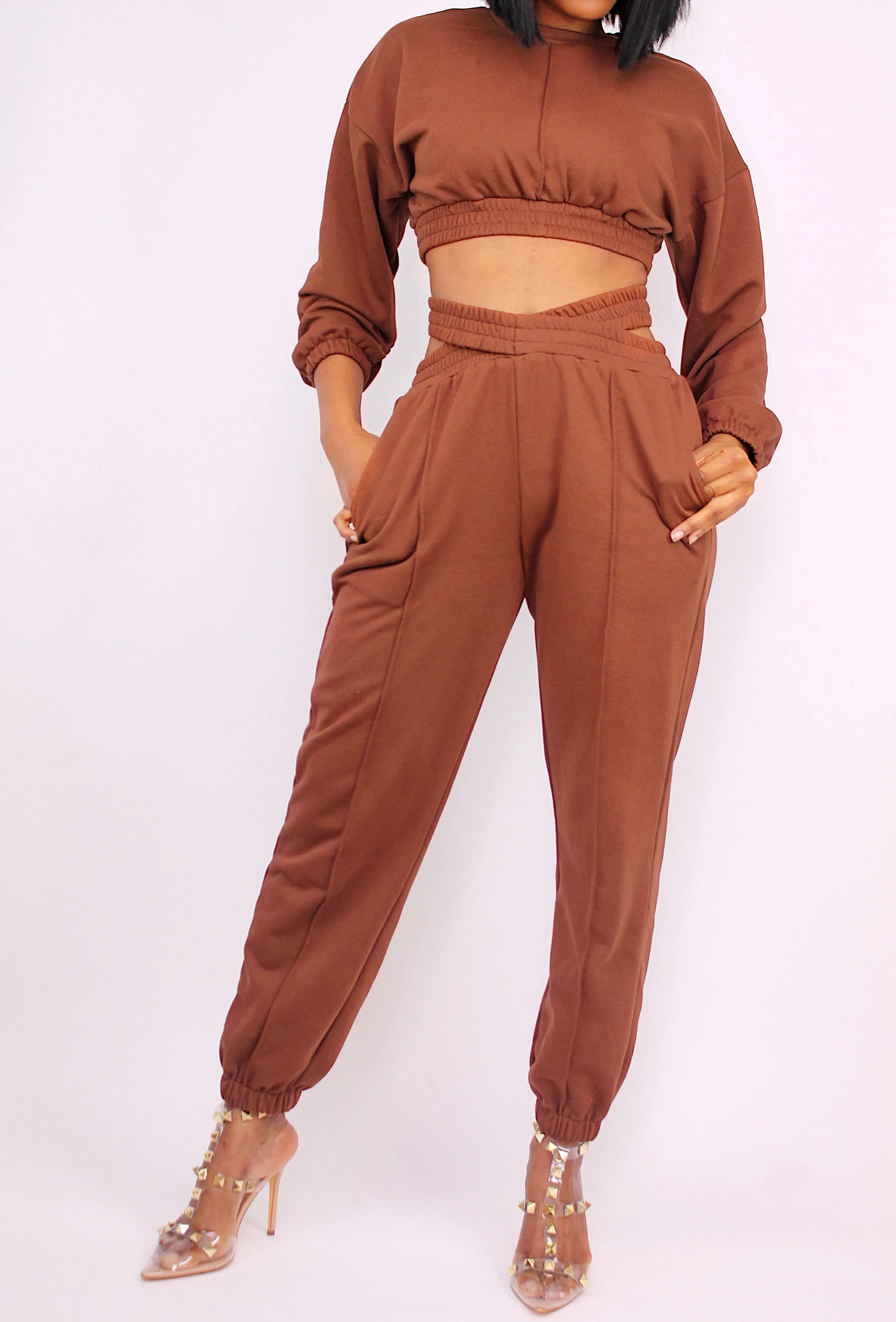 Crop top Chocolate jogger set