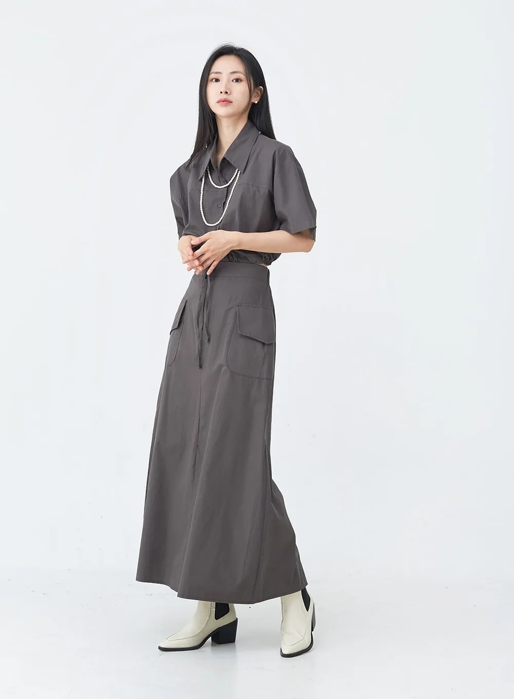 Drawstring Cropped Shirt UU1407