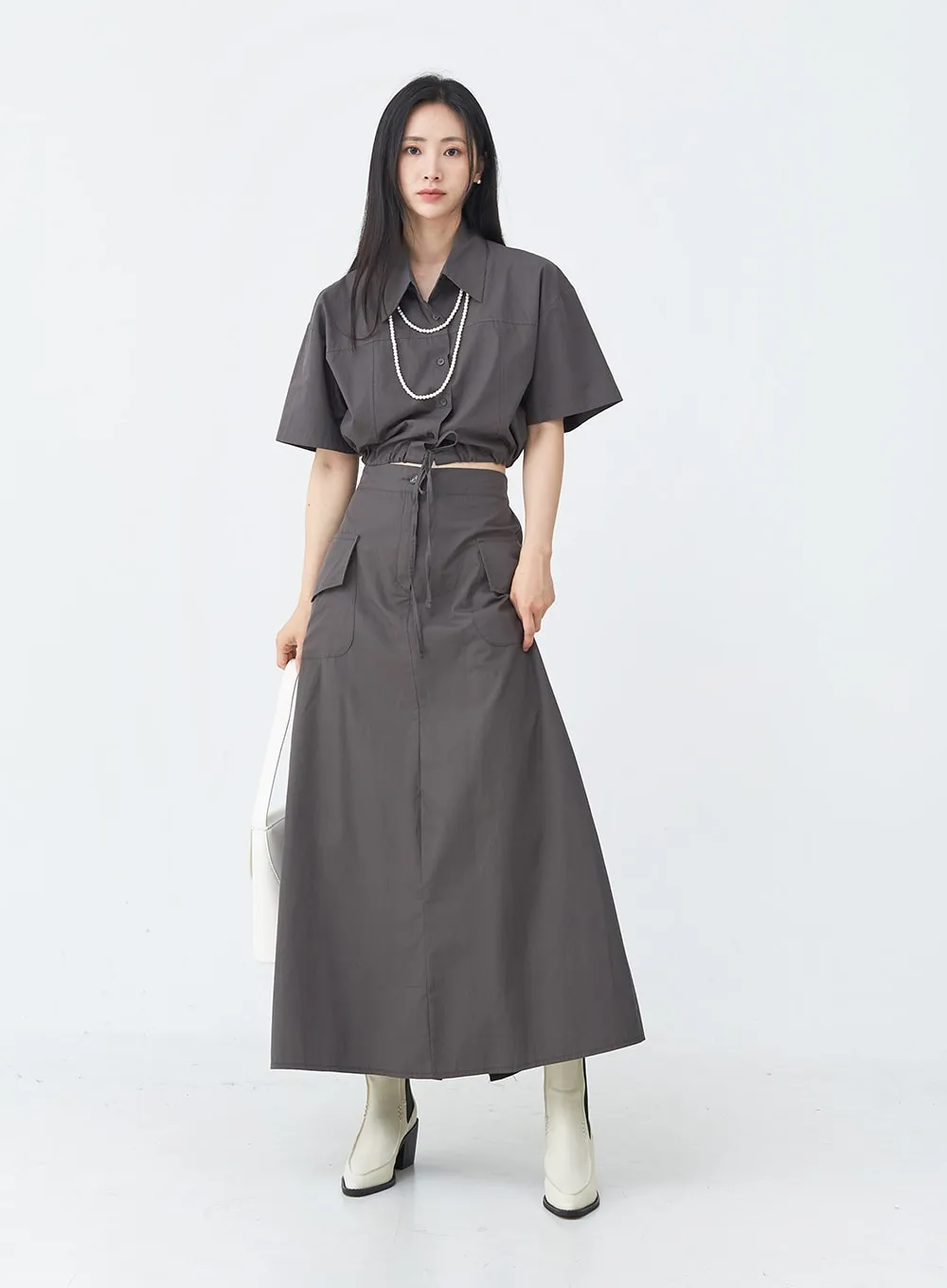 Drawstring Cropped Shirt UU1407