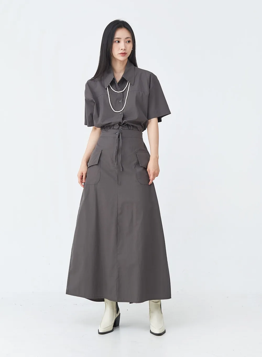 Drawstring Cropped Shirt UU1407