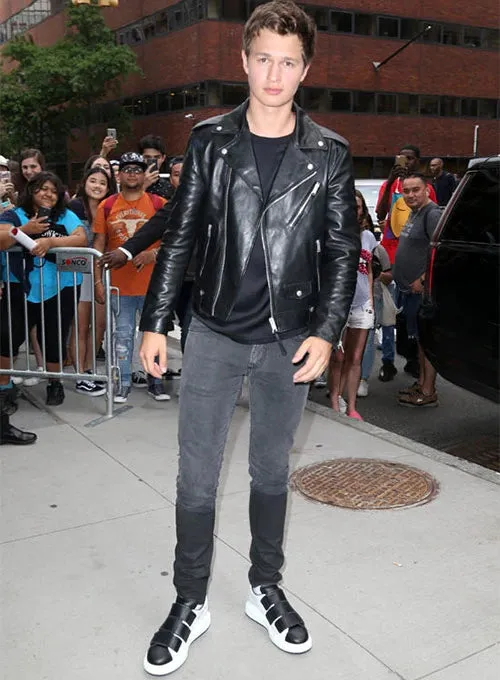 Elegant Black Ansel Elgort Leather Jacket By TJS