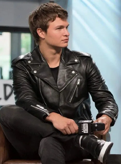 Elegant Black Ansel Elgort Leather Jacket By TJS