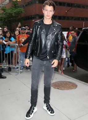 Elegant Black Ansel Elgort Leather Jacket By TJS