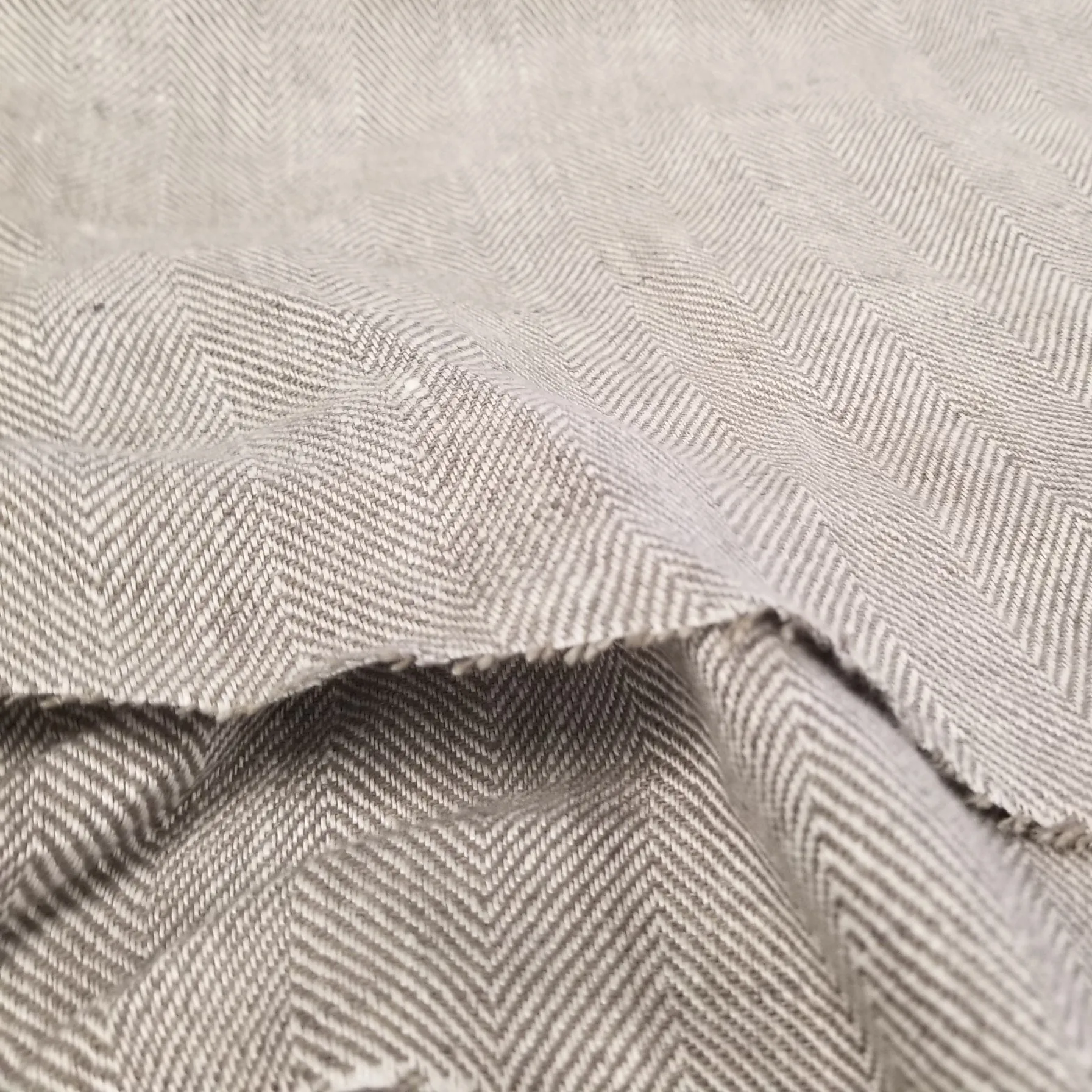 End of Bolt: 1-5/8th  yards of Irish Linen Khaki Taupe Herringbone Bottomweight Spence Bryson Woven 300 GSM- remnant