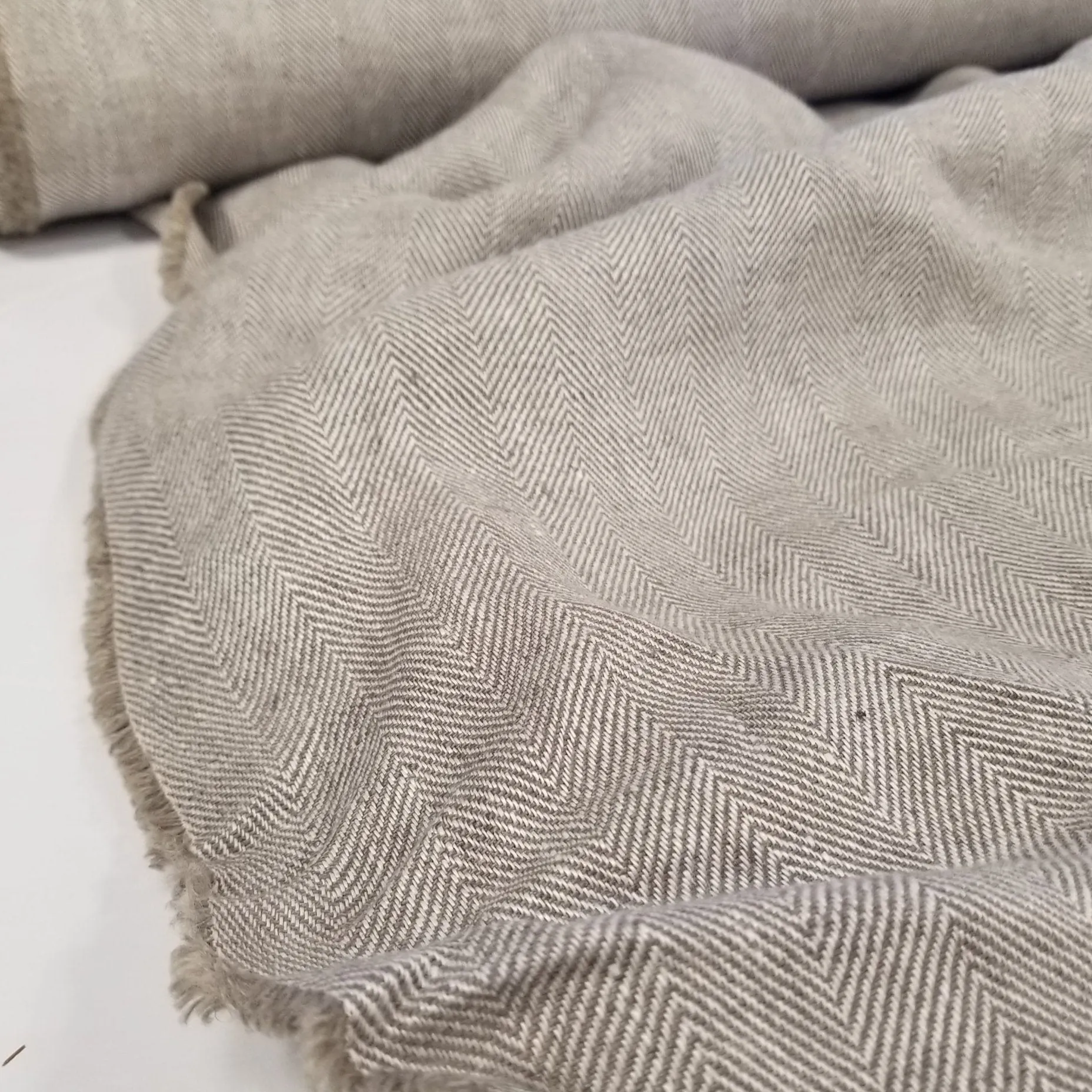 End of Bolt: 1-5/8th  yards of Irish Linen Khaki Taupe Herringbone Bottomweight Spence Bryson Woven 300 GSM- remnant