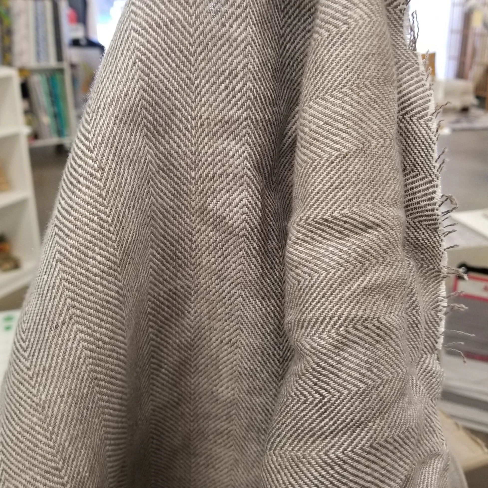 End of Bolt: 1-5/8th  yards of Irish Linen Khaki Taupe Herringbone Bottomweight Spence Bryson Woven 300 GSM- remnant