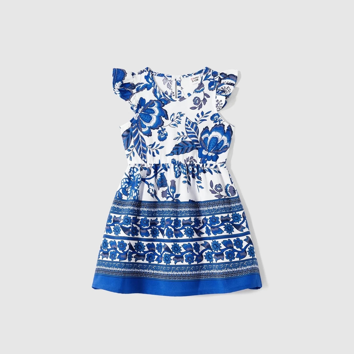 Family Matching Allover Floral Print V Neck Flutter-sleeve Dresses and Short-sleeve Striped T-shirts Sets