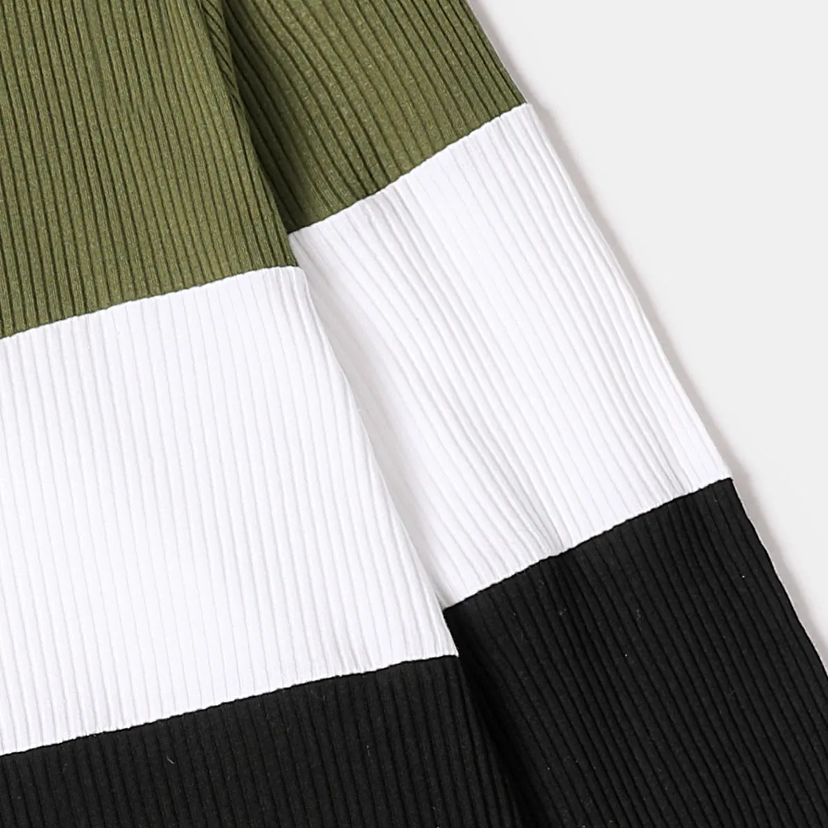 Family Matching Long-sleeve Button Front Solid Spliced Dresses and Colorblock Rib Knit Tops Sets