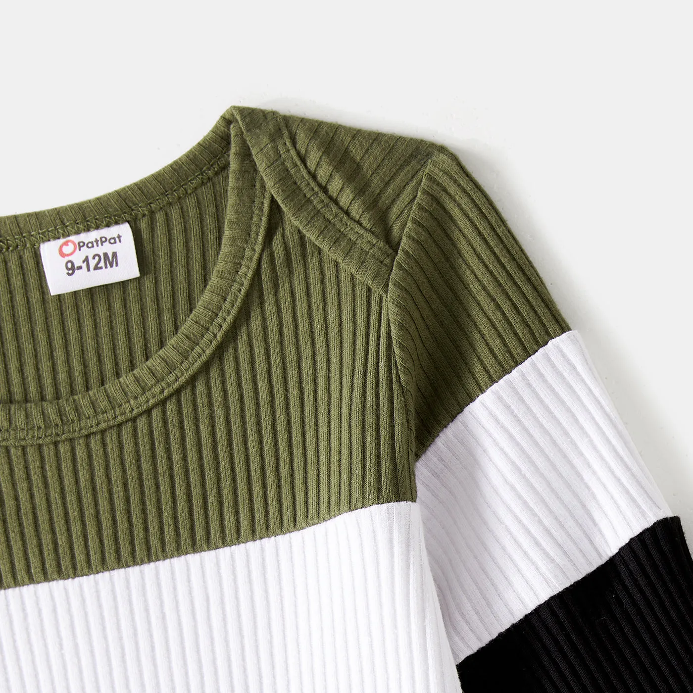 Family Matching Long-sleeve Button Front Solid Spliced Dresses and Colorblock Rib Knit Tops Sets