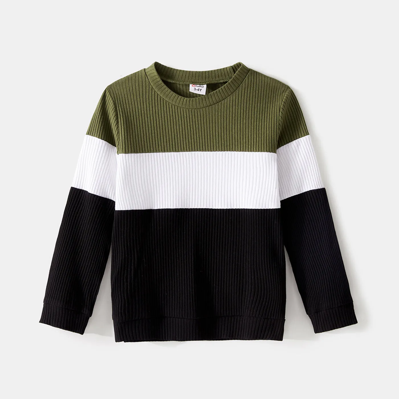 Family Matching Long-sleeve Button Front Solid Spliced Dresses and Colorblock Rib Knit Tops Sets