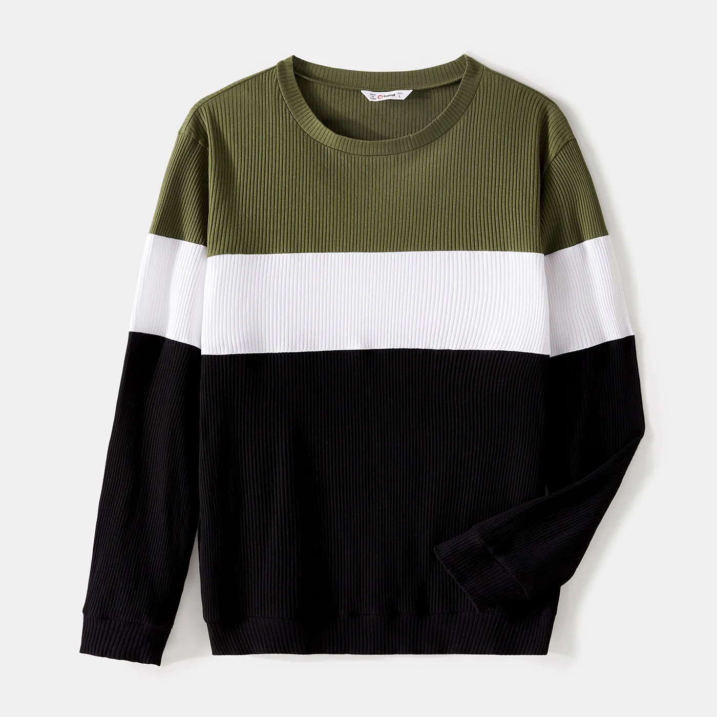 Family Matching Long-sleeve Button Front Solid Spliced Dresses and Colorblock Rib Knit Tops Sets