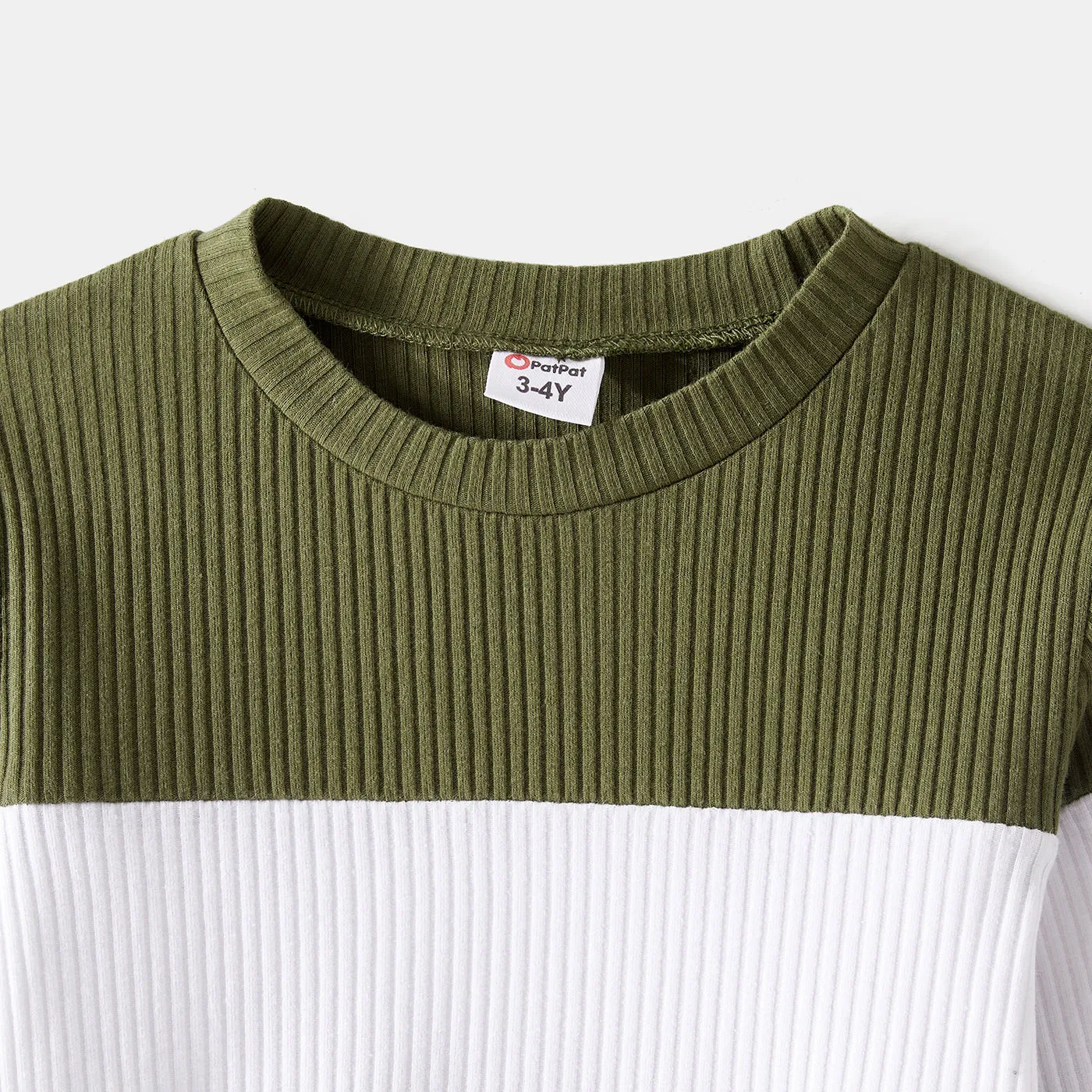 Family Matching Long-sleeve Button Front Solid Spliced Dresses and Colorblock Rib Knit Tops Sets