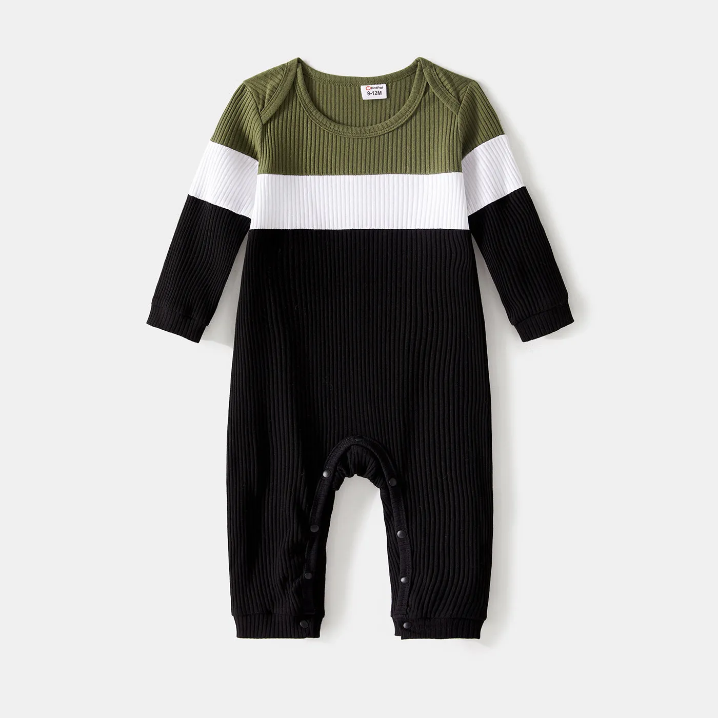 Family Matching Long-sleeve Button Front Solid Spliced Dresses and Colorblock Rib Knit Tops Sets