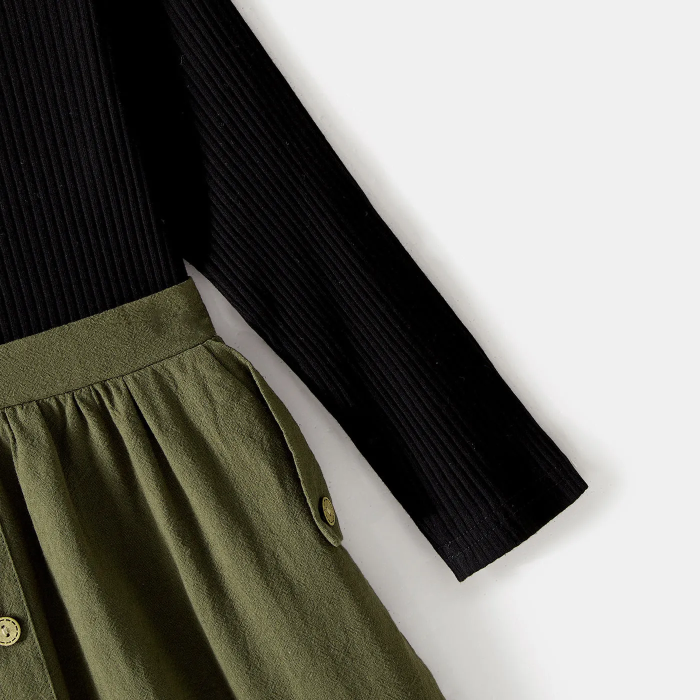 Family Matching Long-sleeve Button Front Solid Spliced Dresses and Colorblock Rib Knit Tops Sets