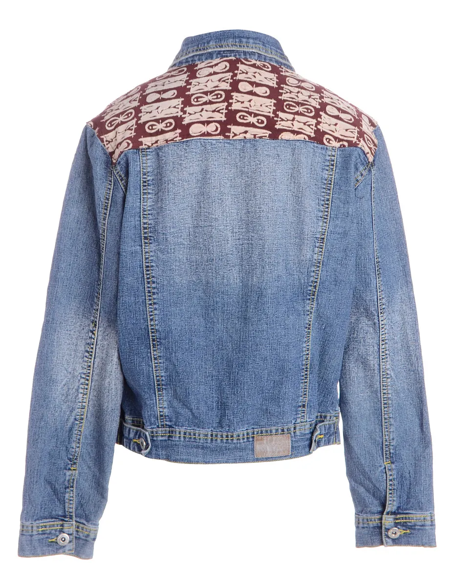 Label Patterned Panel Denim Jacket