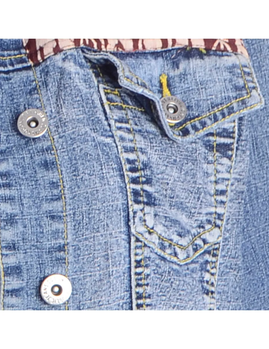 Label Patterned Panel Denim Jacket