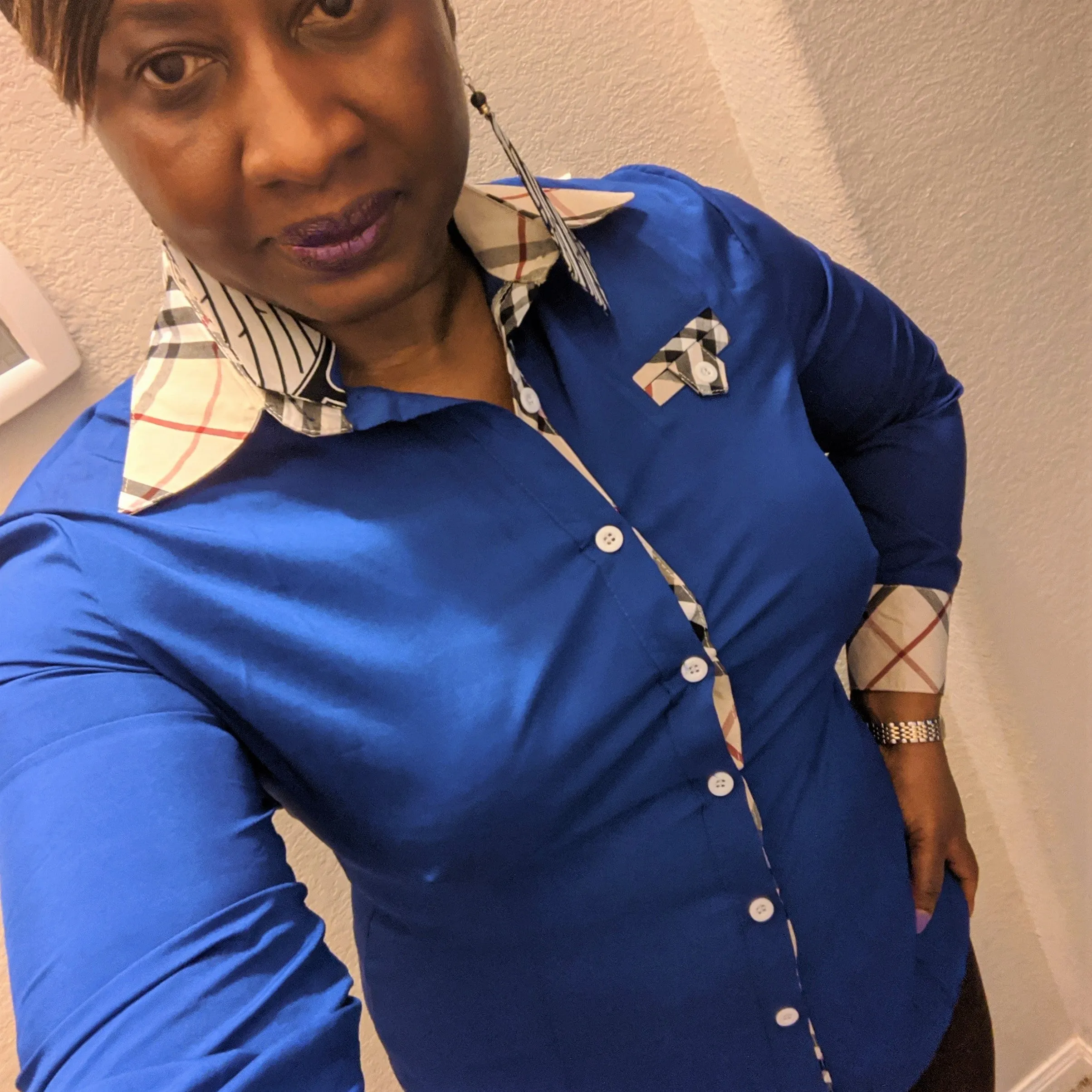 Ladies Long Sleeve Checkered Shirt