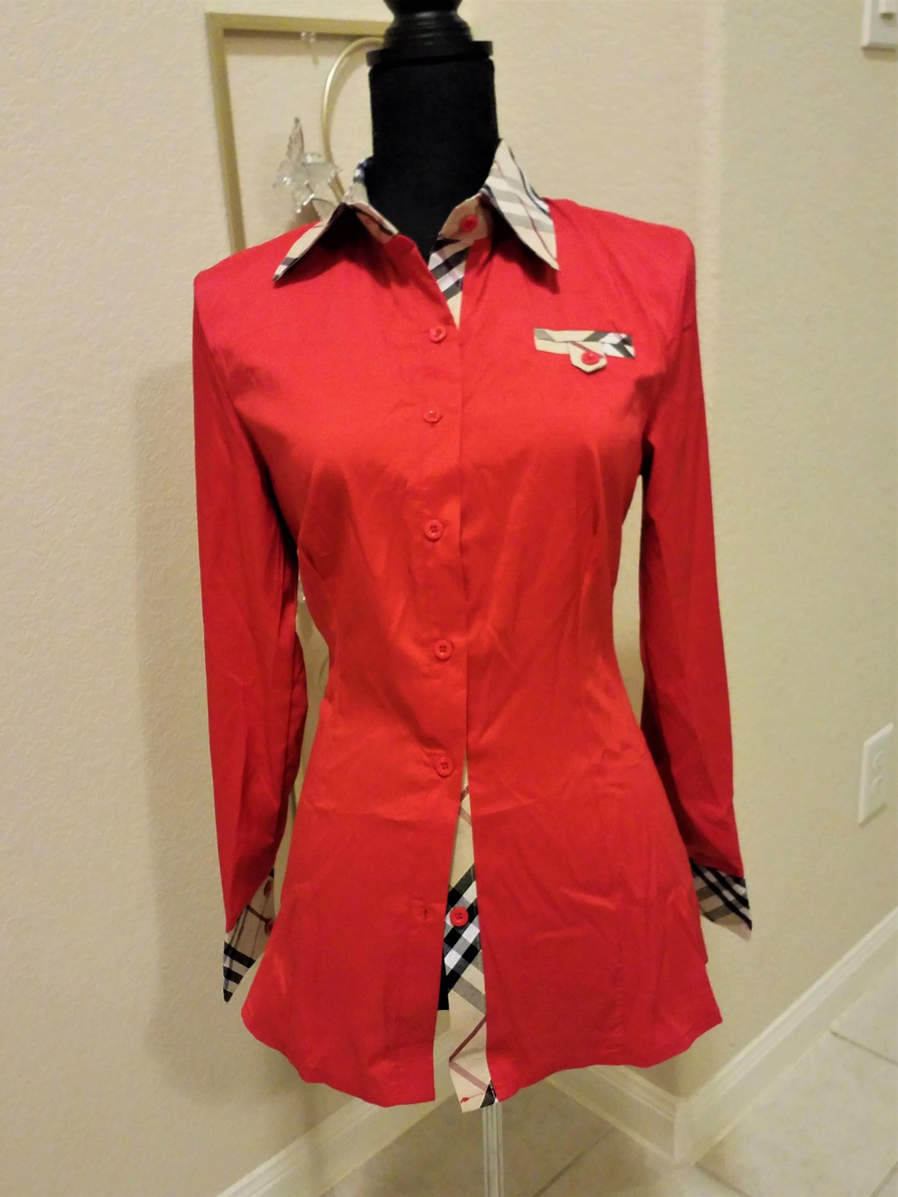 Ladies Long Sleeve Checkered Shirt