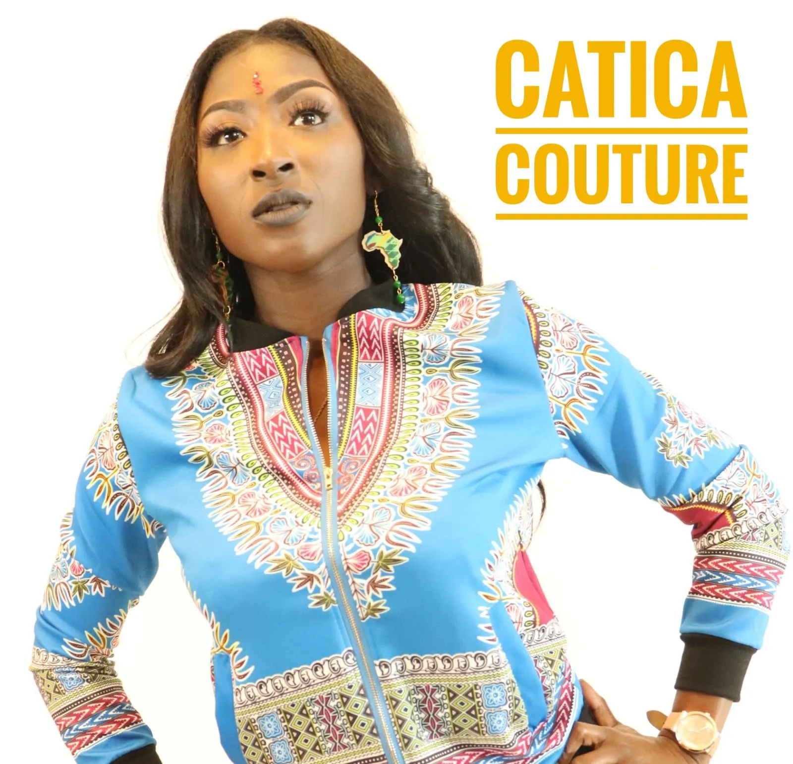 London Dashiki Bomber Jacket Light Blue | CATICA Couture