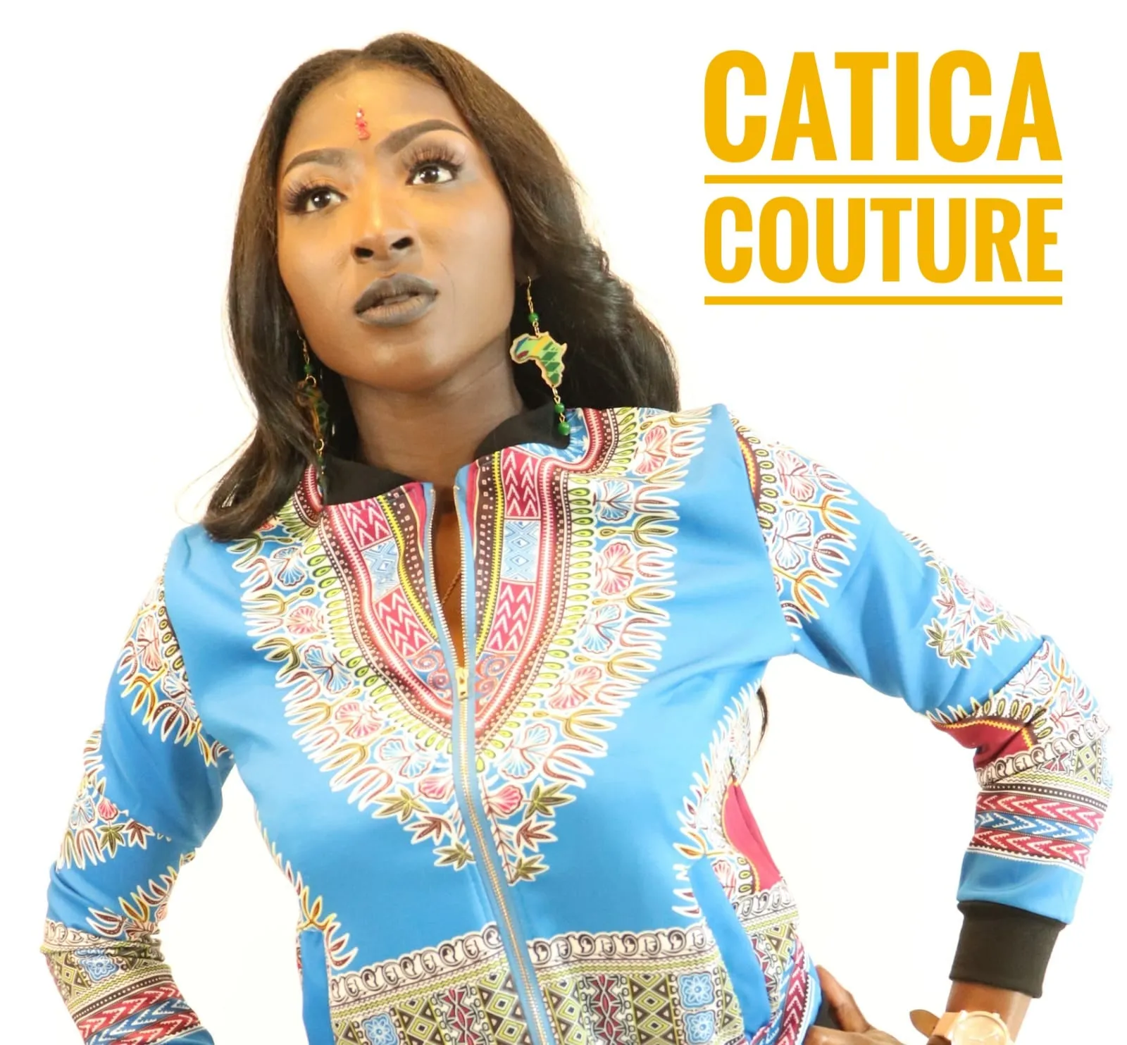 London Dashiki Bomber Jacket Light Blue | CATICA Couture