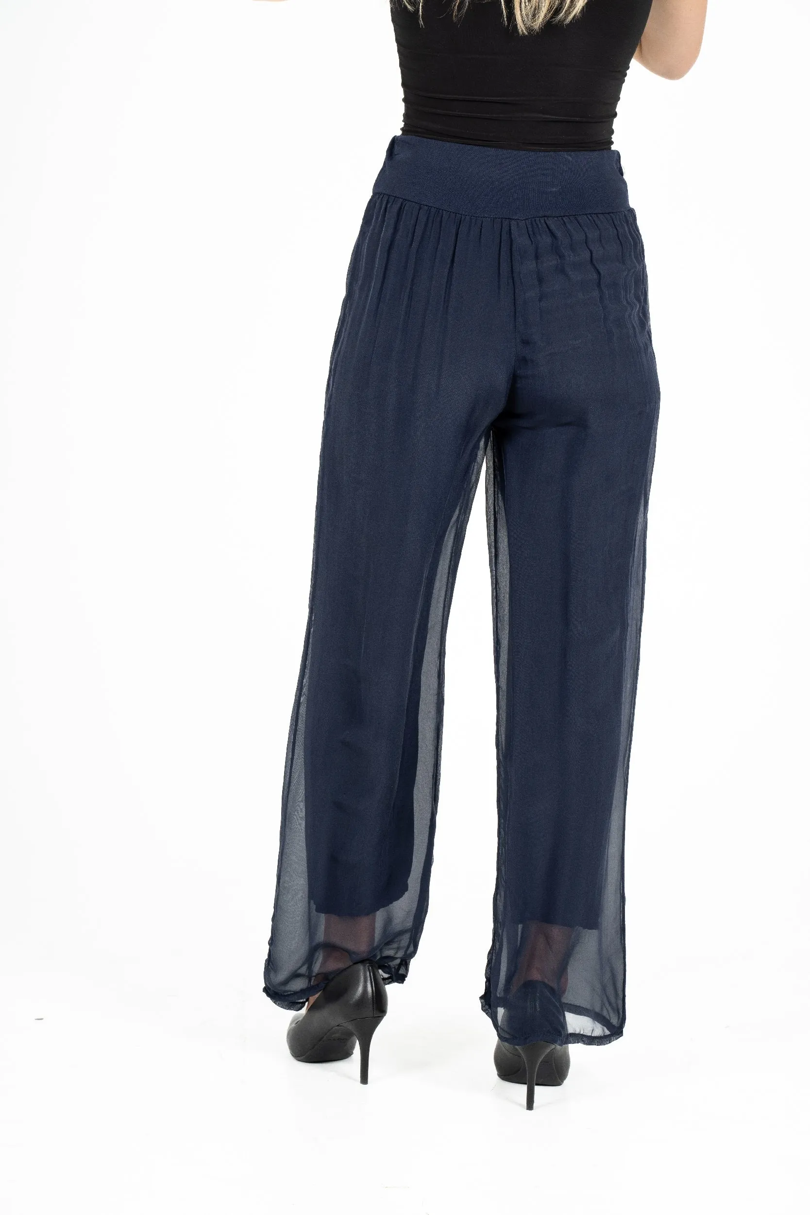 M Made in Italy – Knit Waistband Woven Pull-On Pants