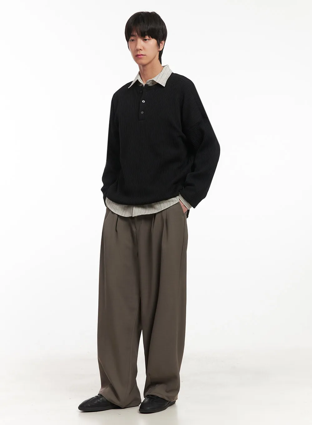 Men's Pintuck Wide-Leg Slacks IA510