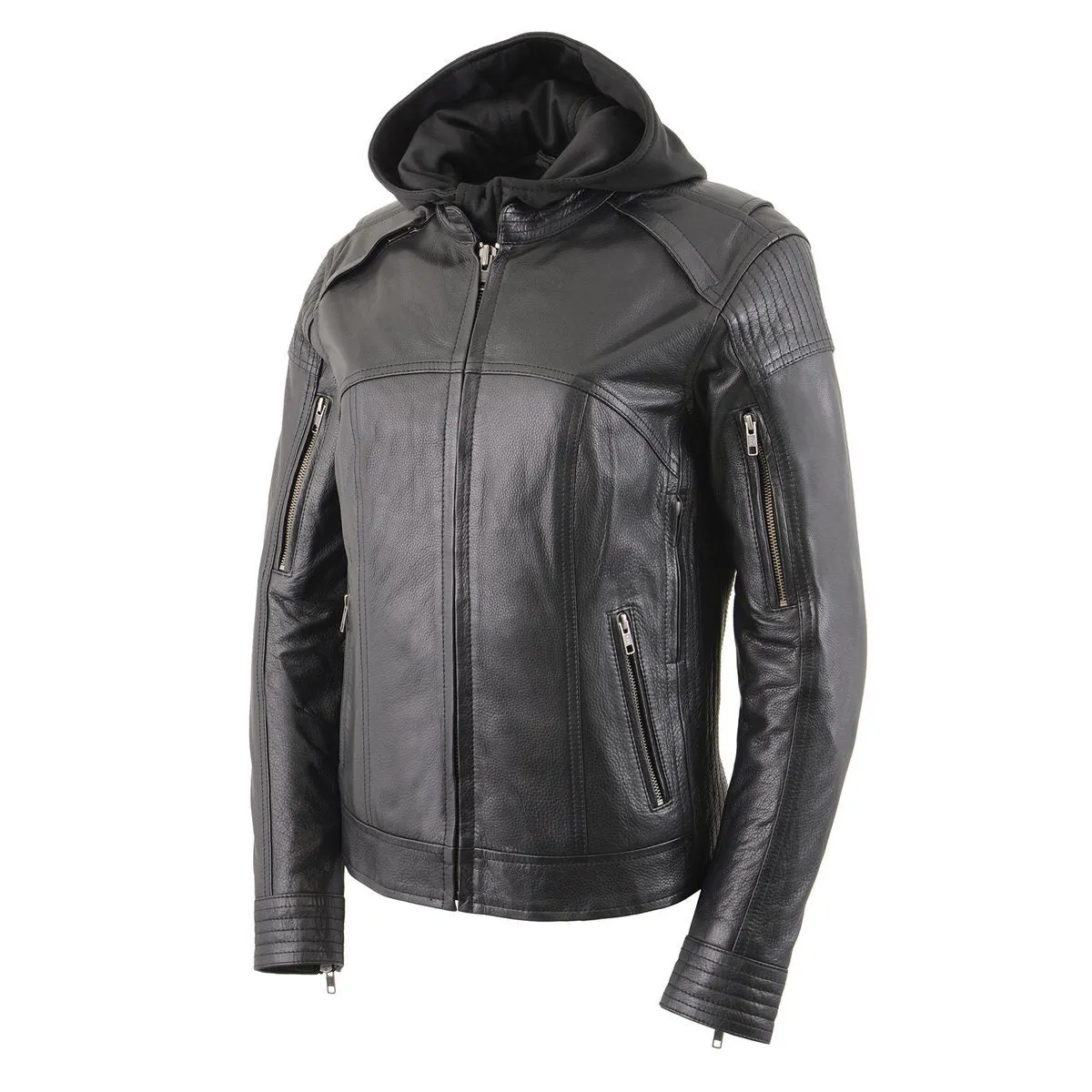Milwaukee Leather MLL2501 Ladies Vented Racer Leather Jacket with Removable Hoodie Liner