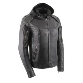 Milwaukee Leather MLL2501 Ladies Vented Racer Leather Jacket with Removable Hoodie Liner