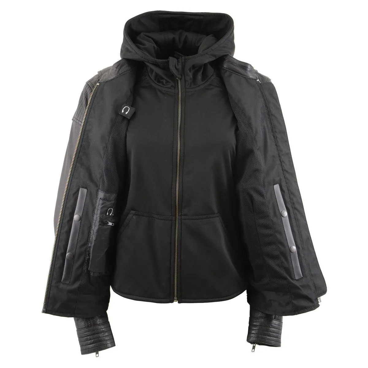 Milwaukee Leather MLL2501 Ladies Vented Racer Leather Jacket with Removable Hoodie Liner