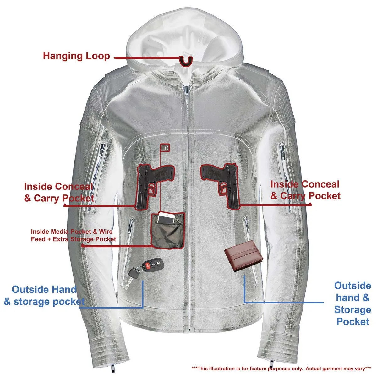 Milwaukee Leather MLL2501 Ladies Vented Racer Leather Jacket with Removable Hoodie Liner