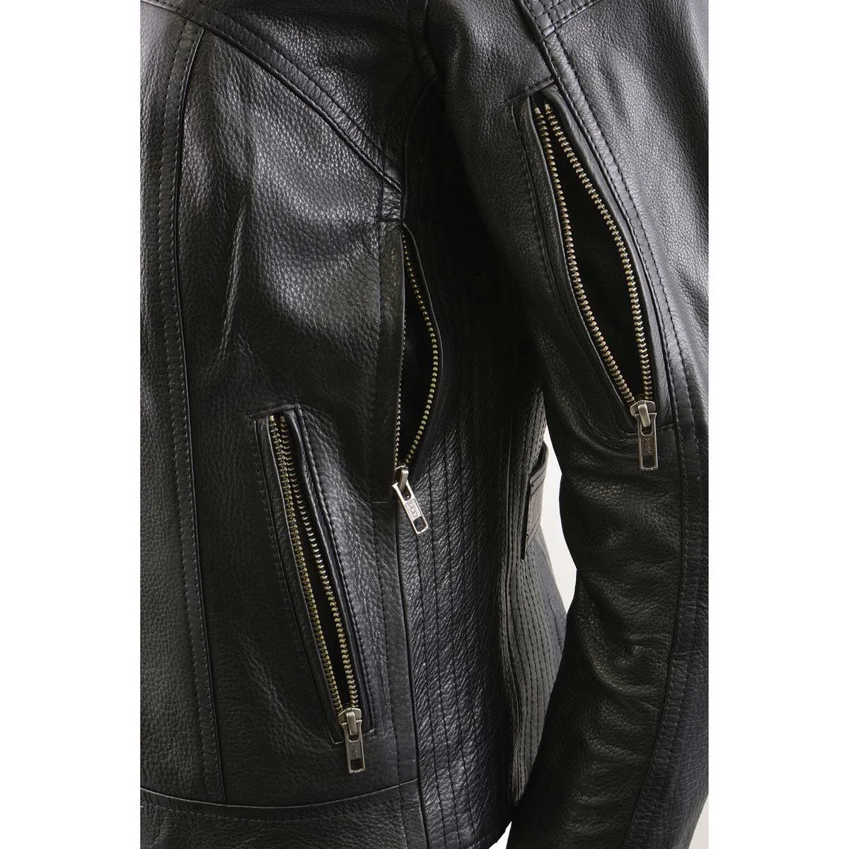 Milwaukee Leather MLL2501 Ladies Vented Racer Leather Jacket with Removable Hoodie Liner