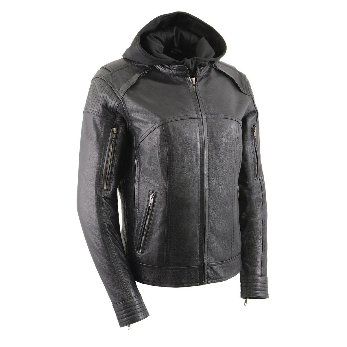 Milwaukee Leather MLL2501 Ladies Vented Racer Leather Jacket with Removable Hoodie Liner