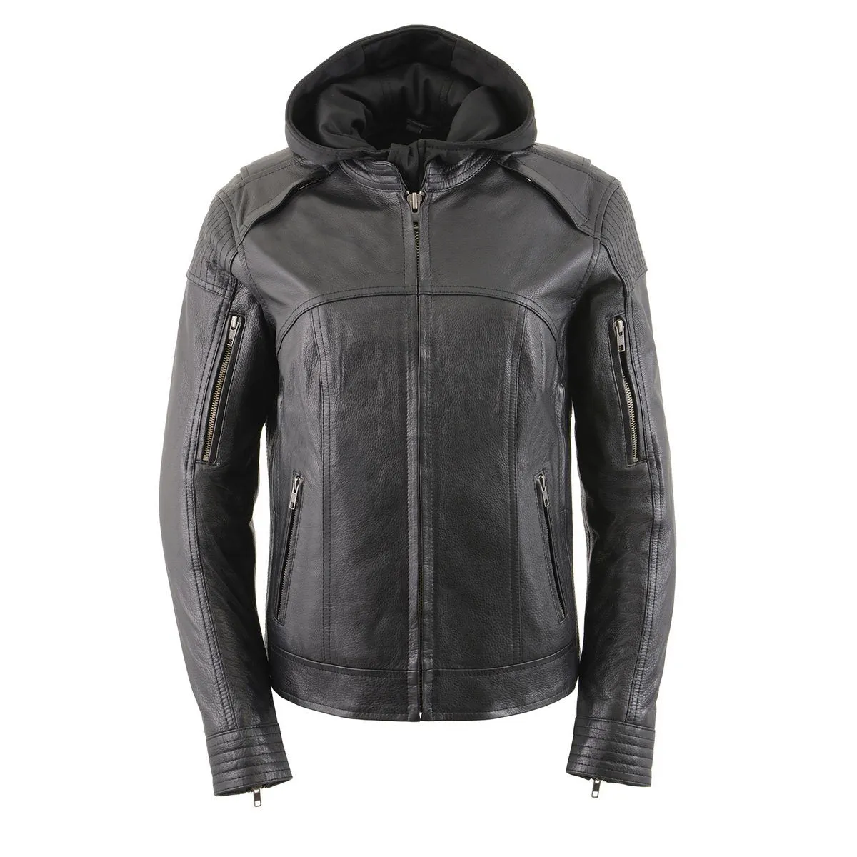Milwaukee Leather MLL2501 Ladies Vented Racer Leather Jacket with Removable Hoodie Liner