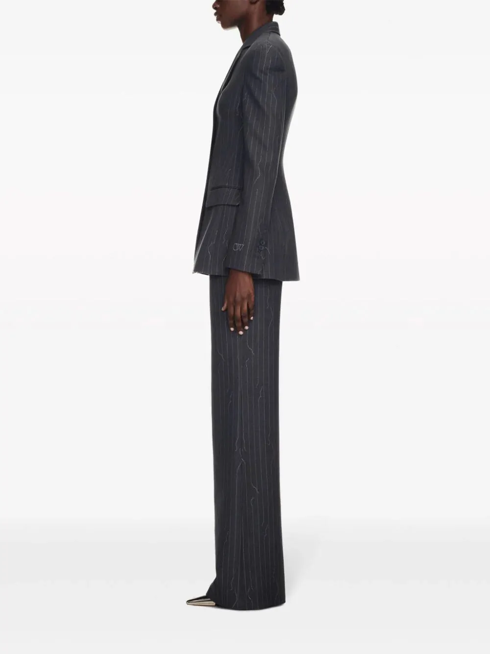 Off White Pinstripe Fitted 3 Button Jkt Forged Iron Dark Grey