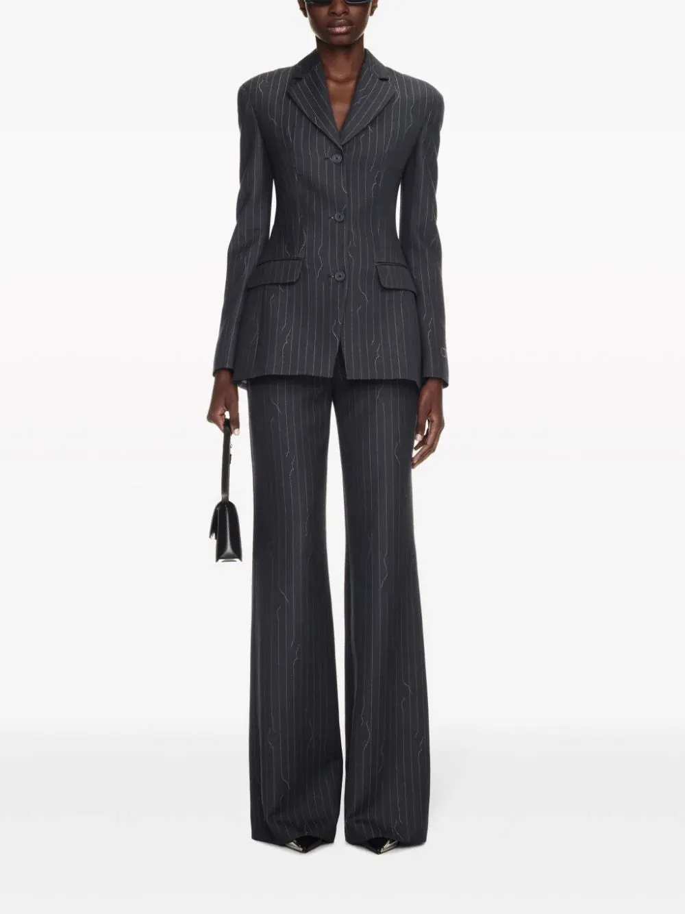 Off White Pinstripe Fitted 3 Button Jkt Forged Iron Dark Grey