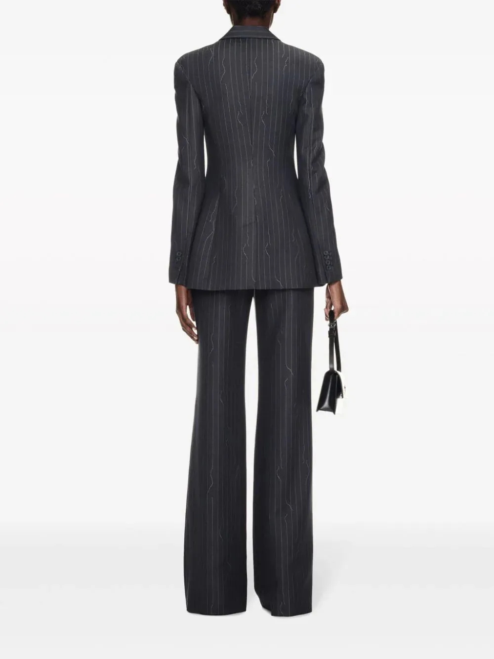 Off White Pinstripe Fitted 3 Button Jkt Forged Iron Dark Grey