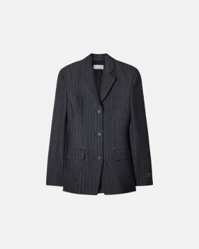 Off White Pinstripe Fitted 3 Button Jkt Forged Iron Dark Grey