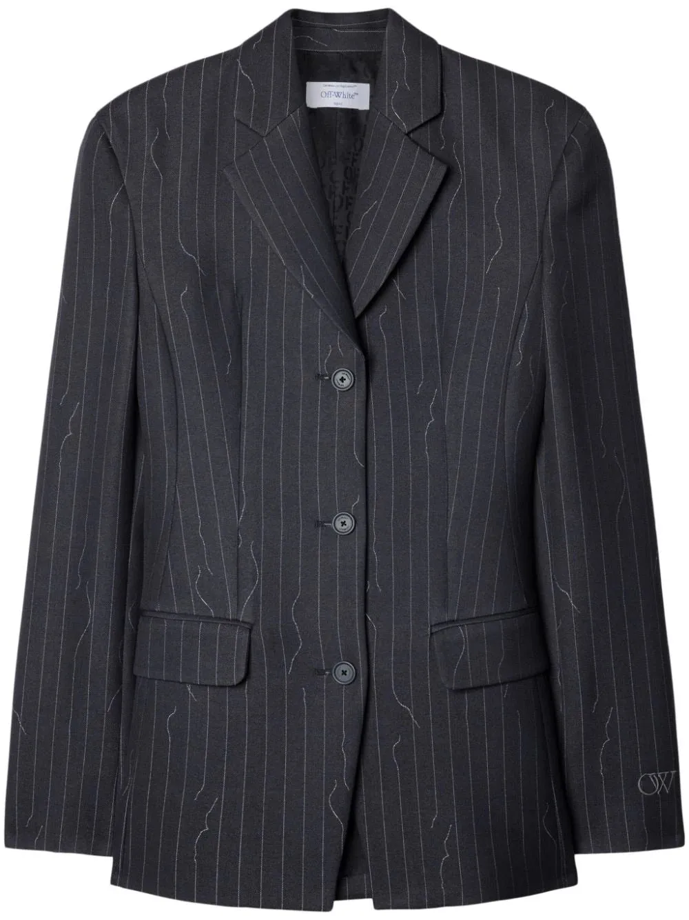 Off White Pinstripe Fitted 3 Button Jkt Forged Iron Dark Grey