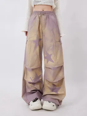 Pants Purple Wide Star Sheer