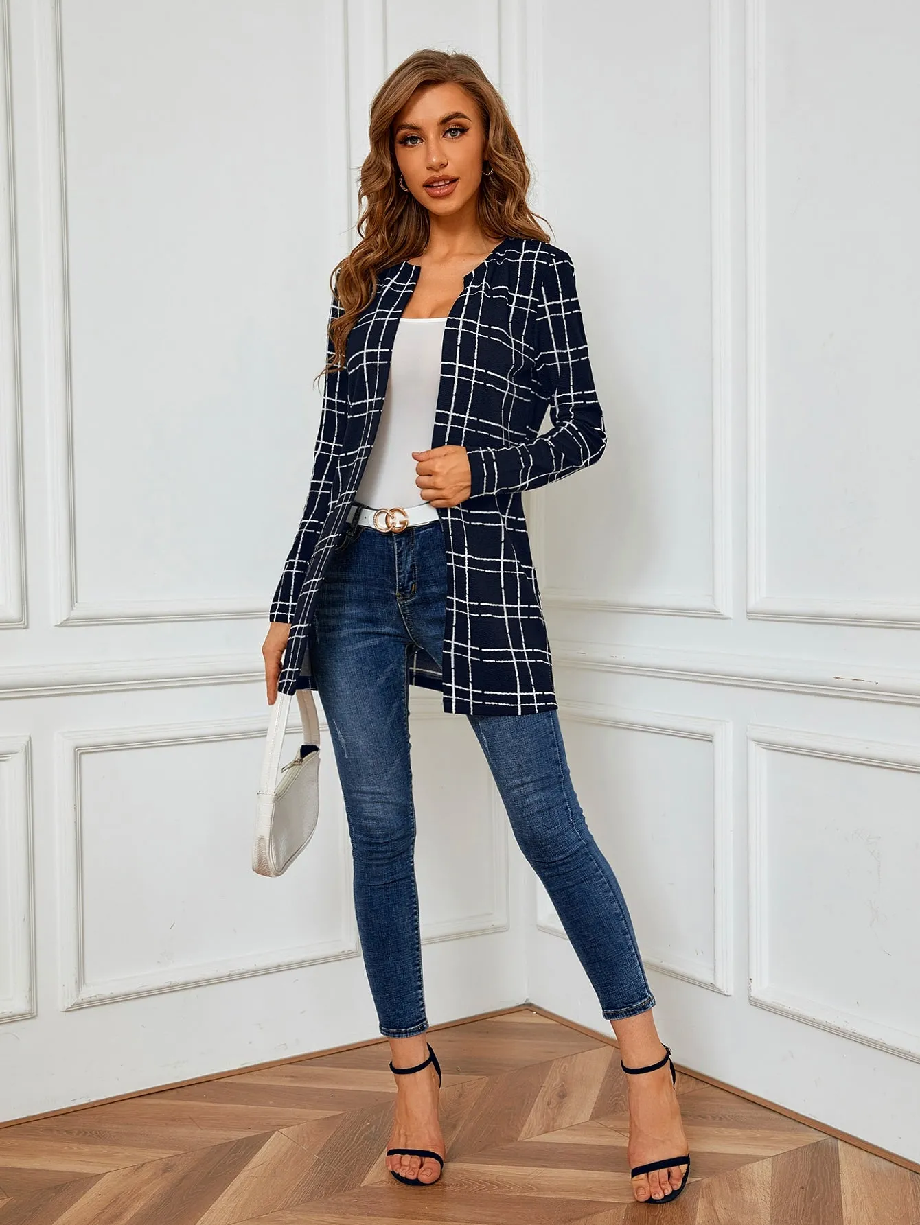 Plaid Open Front Coat