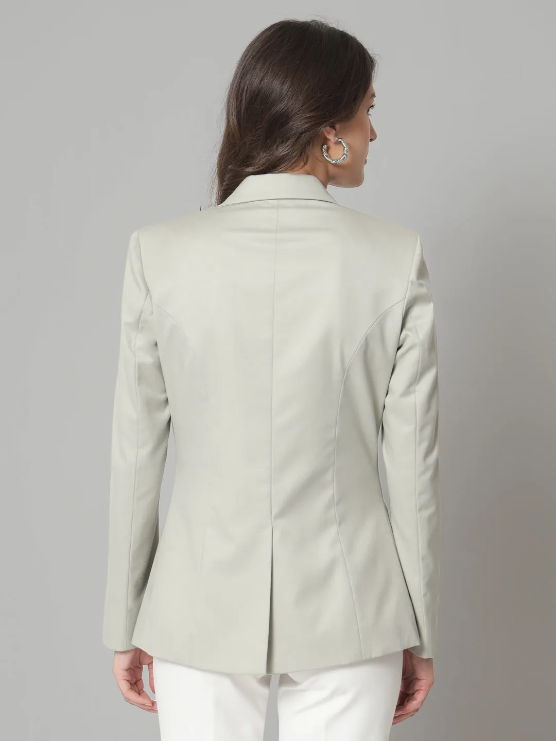 Sage Green Polyester Notch Collar Blazer
