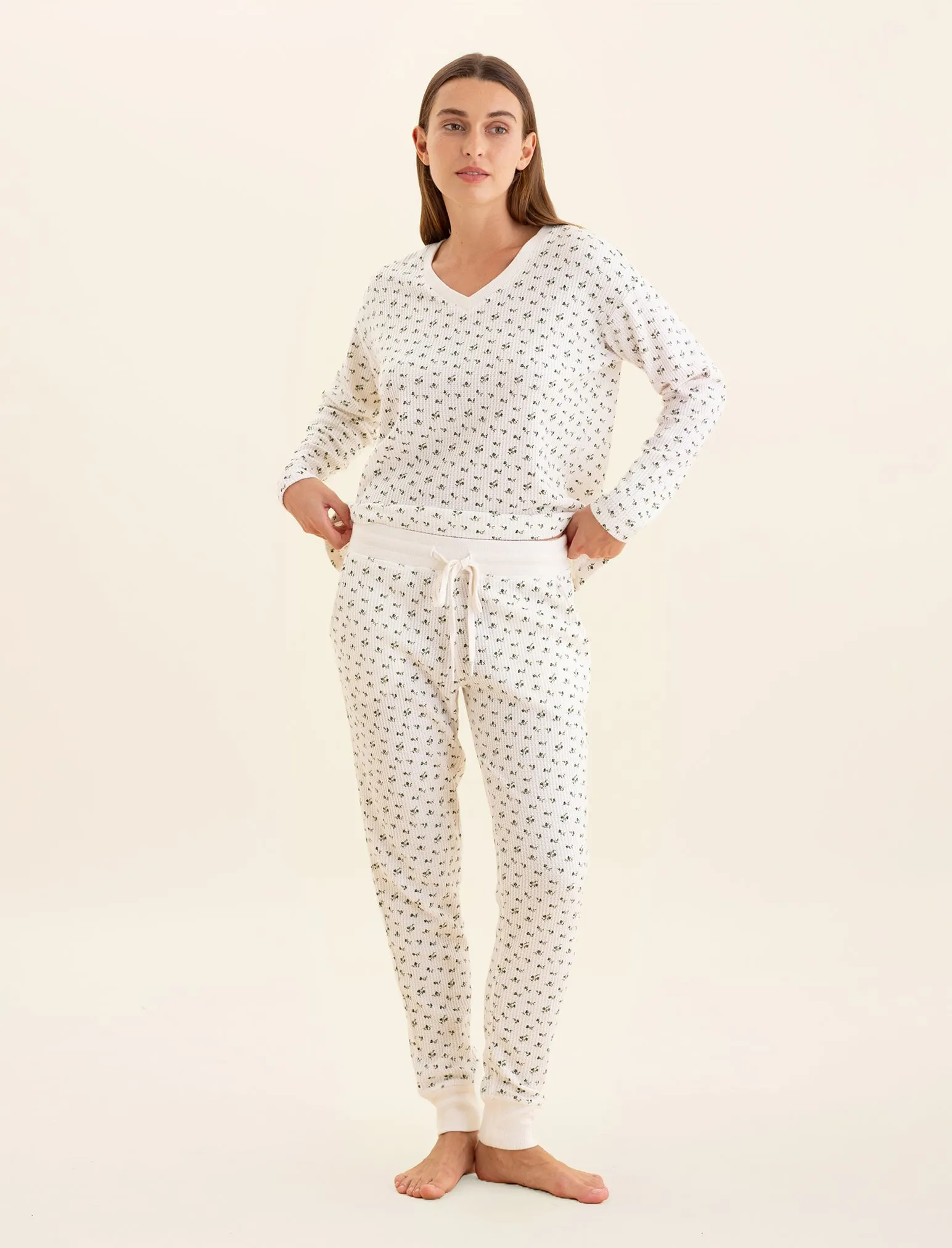 Super Soft Waffle V-Neck LS Top & Jogger