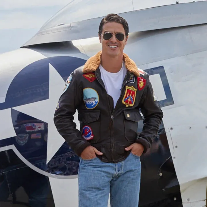 Top Gun Tom Cruise Pete Maverick Pilot Flight Bomber Leather Jacket | B3 Pilot WW2 Brown Aviator Biker Jacket